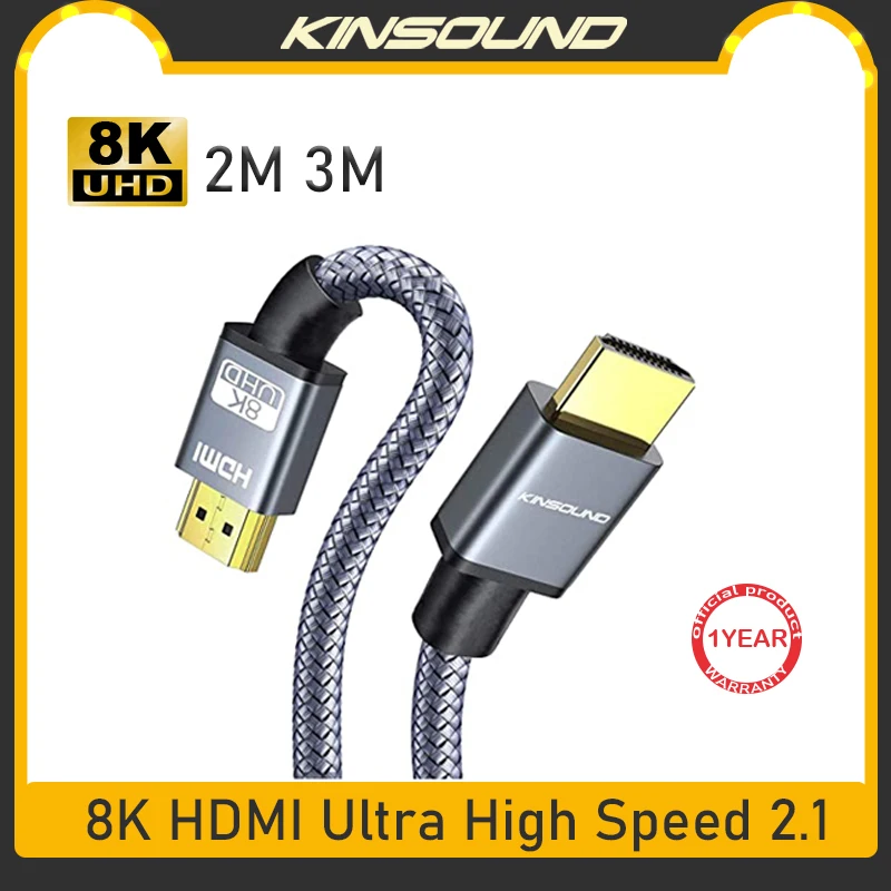 

Kinsound 8K HDMI кабель 2,1 Ультра высокая скорость 48 Гбит/с HDR eARC сплиттер цифровой провод шнур для ТВ, Roku, Samsung, Sony