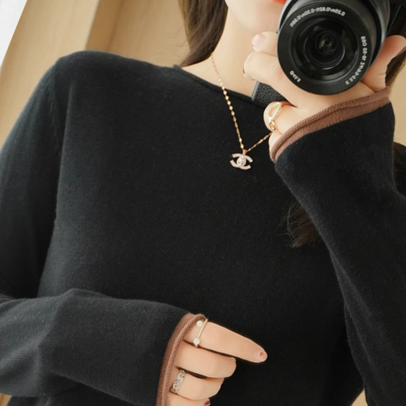 

2021 New Pure Cotton Long-Sleeved T-shirt Women's Top Bottoming Shirt round Neck Early Spring and Autumn Clothes Curling