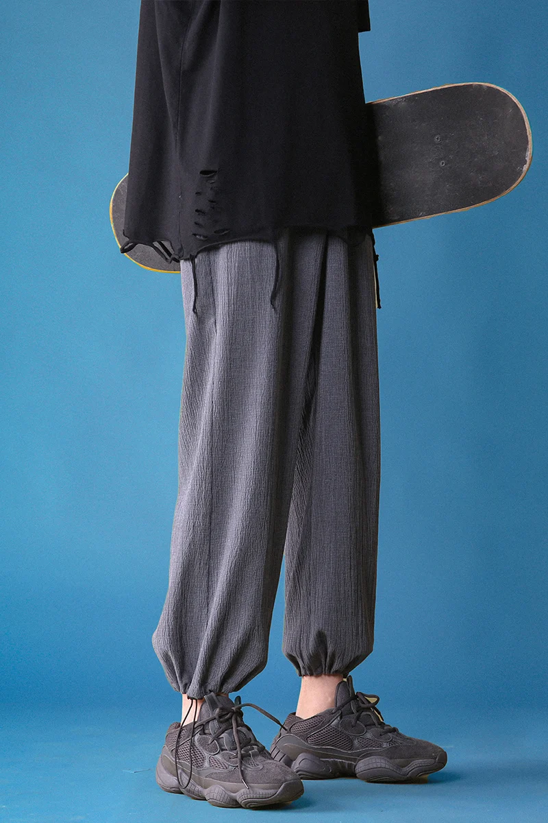 

Ice Silk Pants Men's Spring and Summer Linen Thin Loose Drawstring Leisure Tappered Trendy Ankle Length Pants