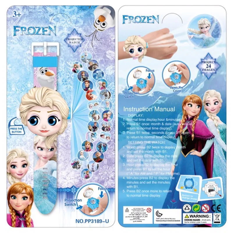 

Frozen 2 3D Projection watch child Disney movies birthday anime figure Fashion cartoon Flip watches girl's watch gift toy