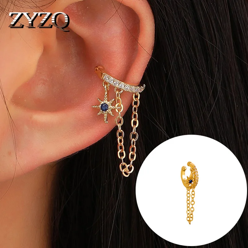 ZYZQ 1 pcs Vintage Gold Silver Color Ear Cuff For Women Fashion Zircon Clip On Earring Earcuff Without Piercing Earrings Jewelry