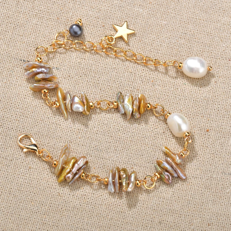 НОВЫЕ геометрические браслеты с натуральным жемчугом неправильной формы для