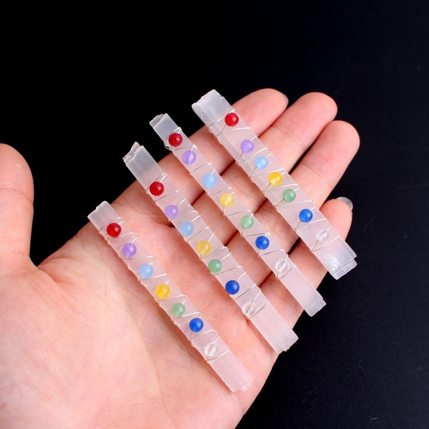 1 шт. натуральный белый селенит обернутый проволокой кристаллический кулон 7 чакр