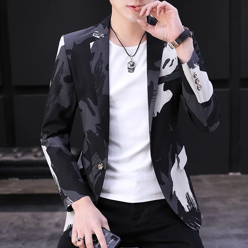 

2020 Men Spring Printed Small BLAZER Youth New Style Handsome Cool Camouflage BLAZER