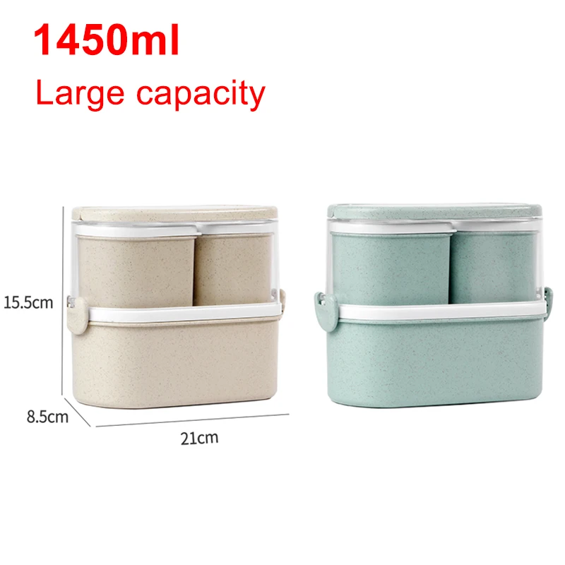 

1450ML Lunch Box High Food Container Eco Friendly Bento Box Lunch Japanese Food Box Lunchbox Meal Prep Containers Wheat Straw