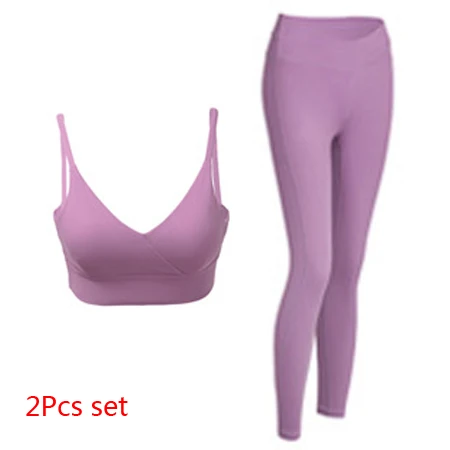 Purple 2Pcs Set 2 предмета Для женщин спортивные костюмы одежда для фитнеса, тренажерного зала бесшовные Высокая Талия Леггинсы спортивный пуш-ап бюстгальтер одежда для йоги комплект Женская спортивная одежда - Цвет: Purple 2Pcs Set