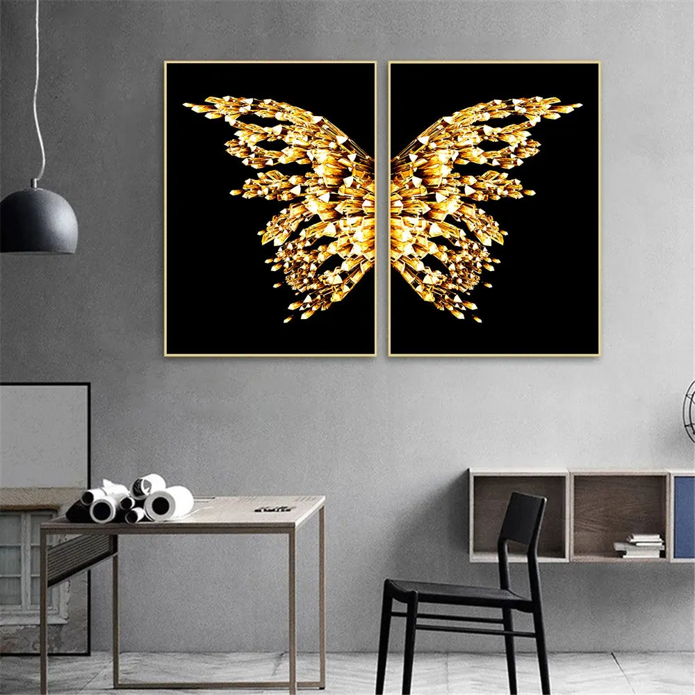 

Black Gold Butterfly Wings Canvas Poster Abstract Wall Art Painting Minimalist Print Modern Wall Art Pictures Living Room Decor
