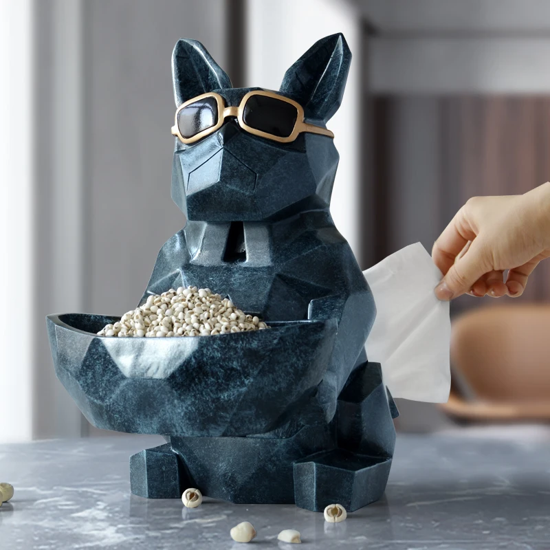 

Cool dog Tissue box holder with Storage box on tabletop desk dog figurine statue for home decor office tissue paper box case