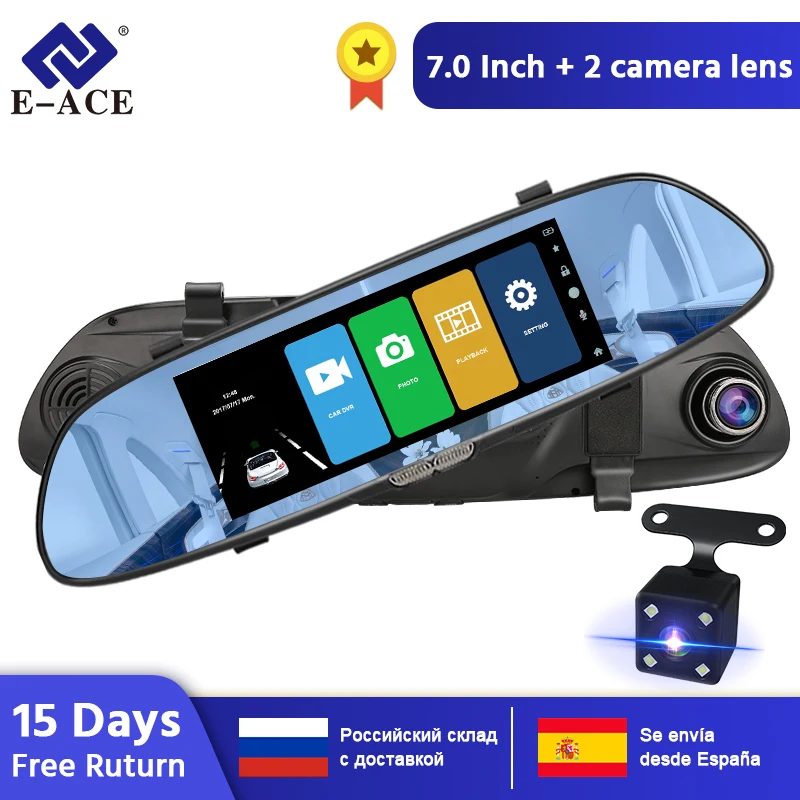 E-ACE Автомобильный видеорегистратор FHD 1080P Dashcam 7 дюймов dvr зеркало видео рекордер автомобильная камера с камерой заднего вида авто регистратор Dvrs видеорегистратор