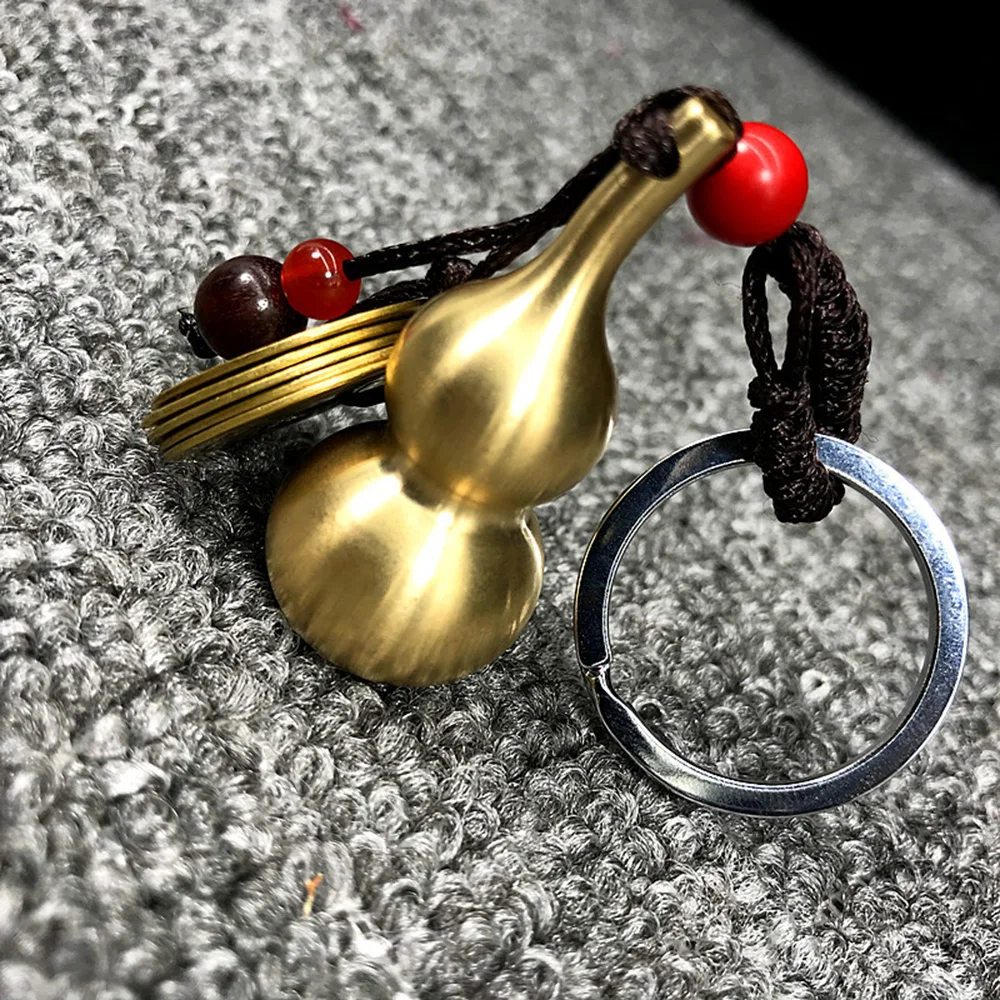 

Brass Hollow Gourd Keychain Pure Copper Five Emperor Money Car Metal Keyring Pendant Good Luck Gift