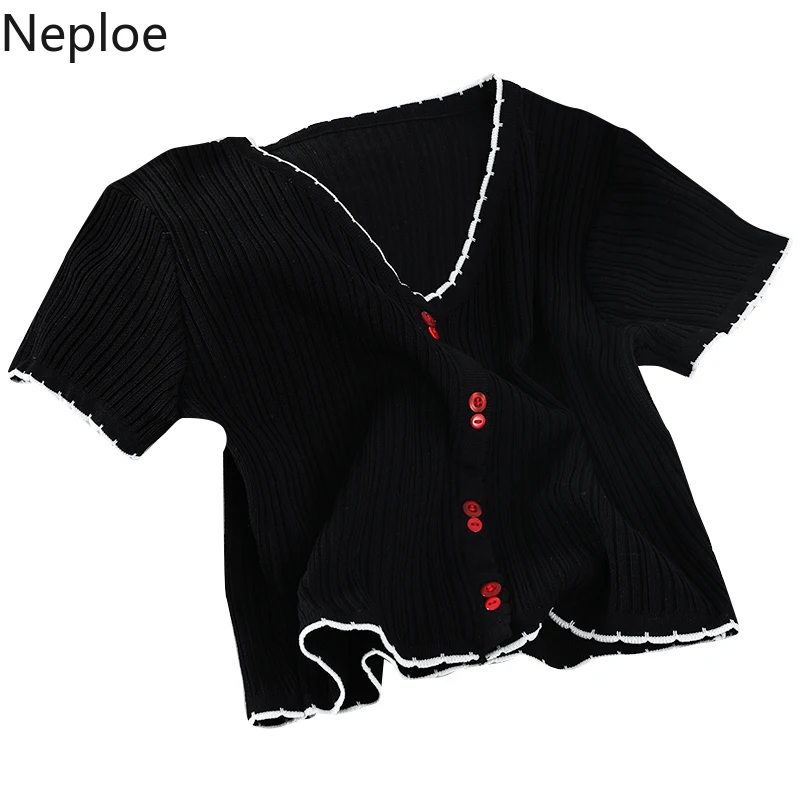 Neploe трикотажные плиссированные футболки корейская мода с v образным вырезом