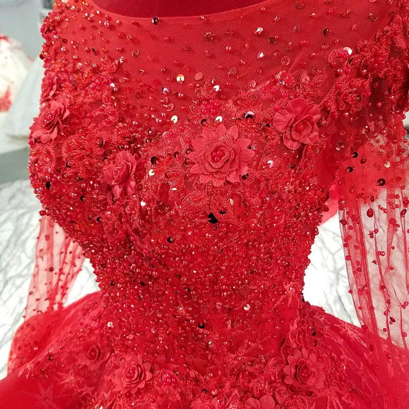 Красное Бальное Платье LS69433 вечернее платье с баской круглым вырезом и длинными