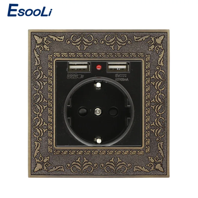 Элитная ретро-панель Esooli из цинкового сплава 16 А черная Европейская стандартная