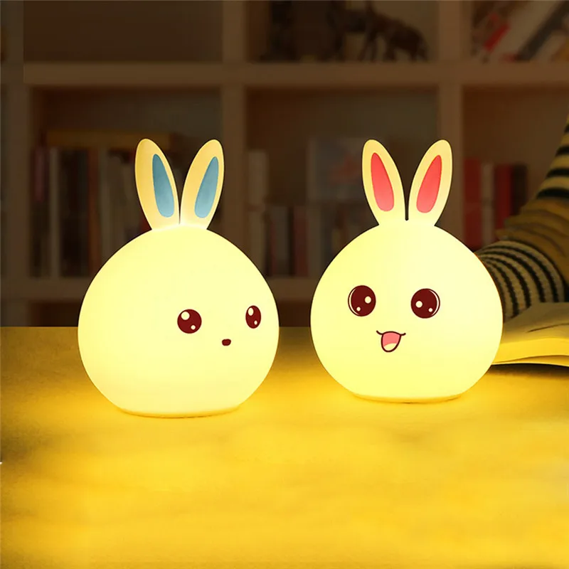 

Dozzlor Cartoon Rabbit LED Night Light Remote Touch Sensor Colorful USB Silicone Bunny Bedside Lamp For Children Kids Baby