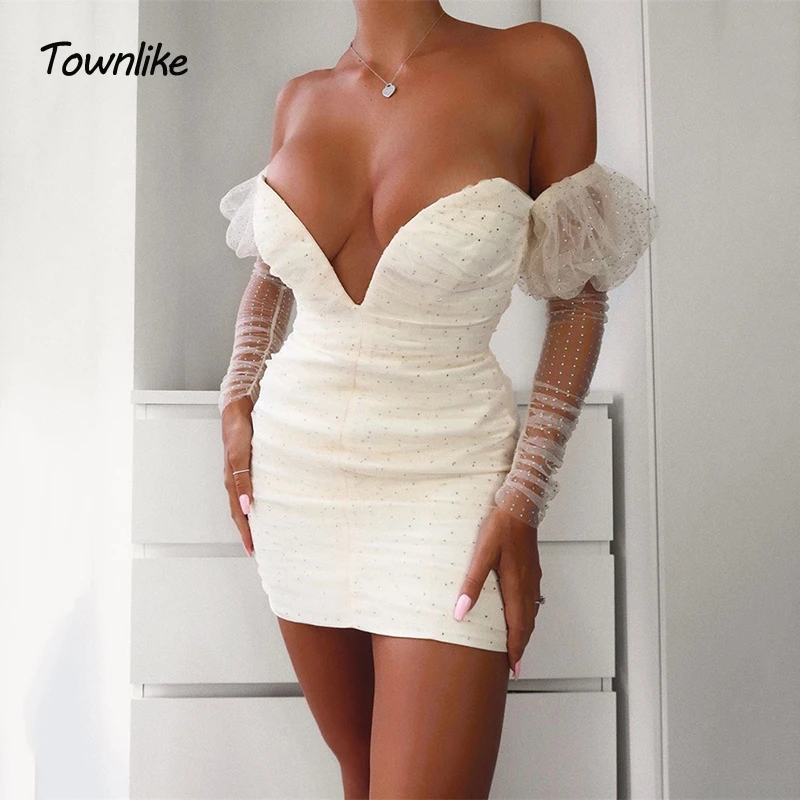 Женское короткое платье с длинным рукавом Townlike мини открытой спиной облегающие