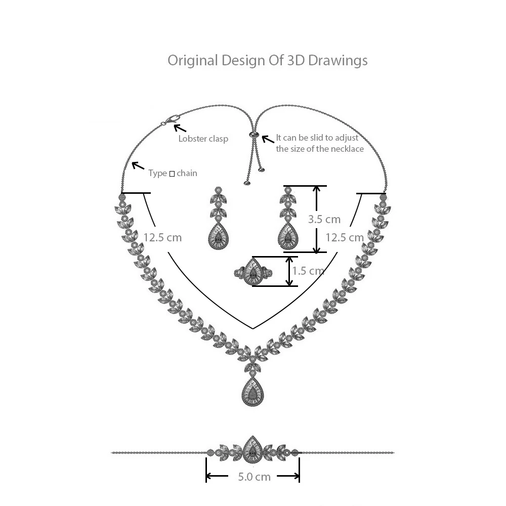 

TIRIM Dubai Luxury Bolo Style Bridal Necklace Set for Women Cubic Zirconia Wedding Jewelry Sets Brides Accessories Charm jewelri