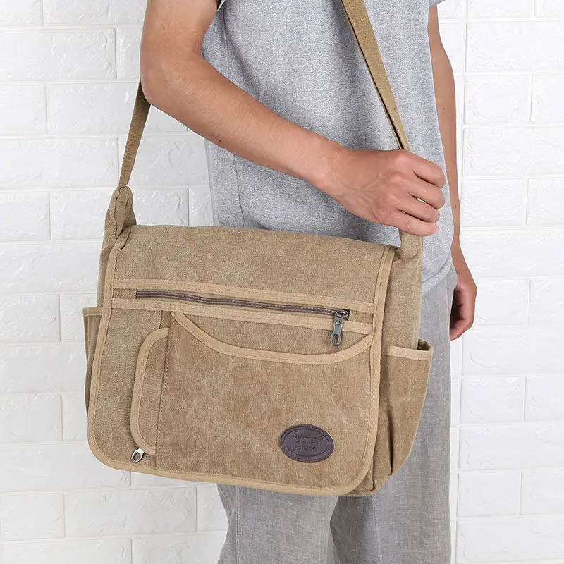 New Light Canvas Men's Shoulder Messenger Bags Male Solid Color Waterproof Short Trip Business Crossbody Large Capacity Bags