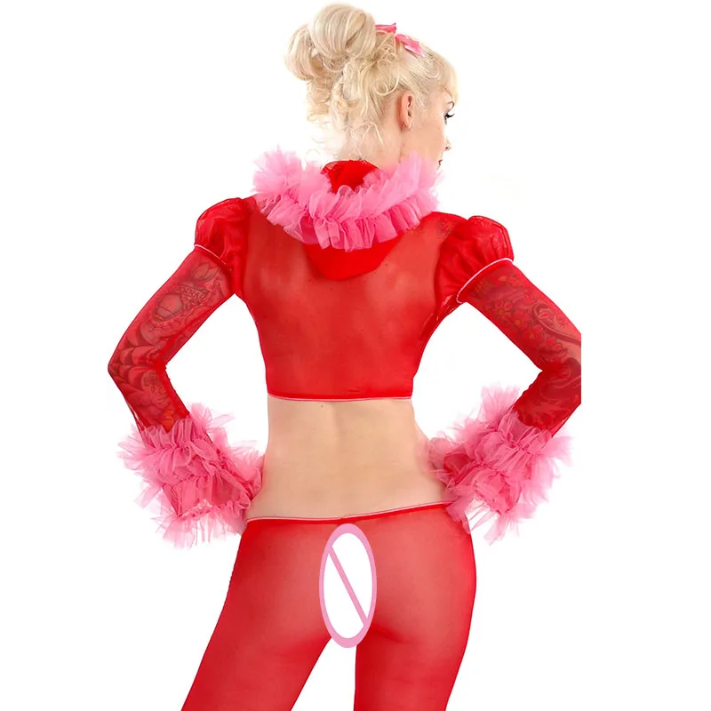 Sexy Teddy Lingerie Set Promotion Valentine Fishnet Hot Women Santa Nightwear Red Lace Sweet Body Femme | Тематическая одежда и