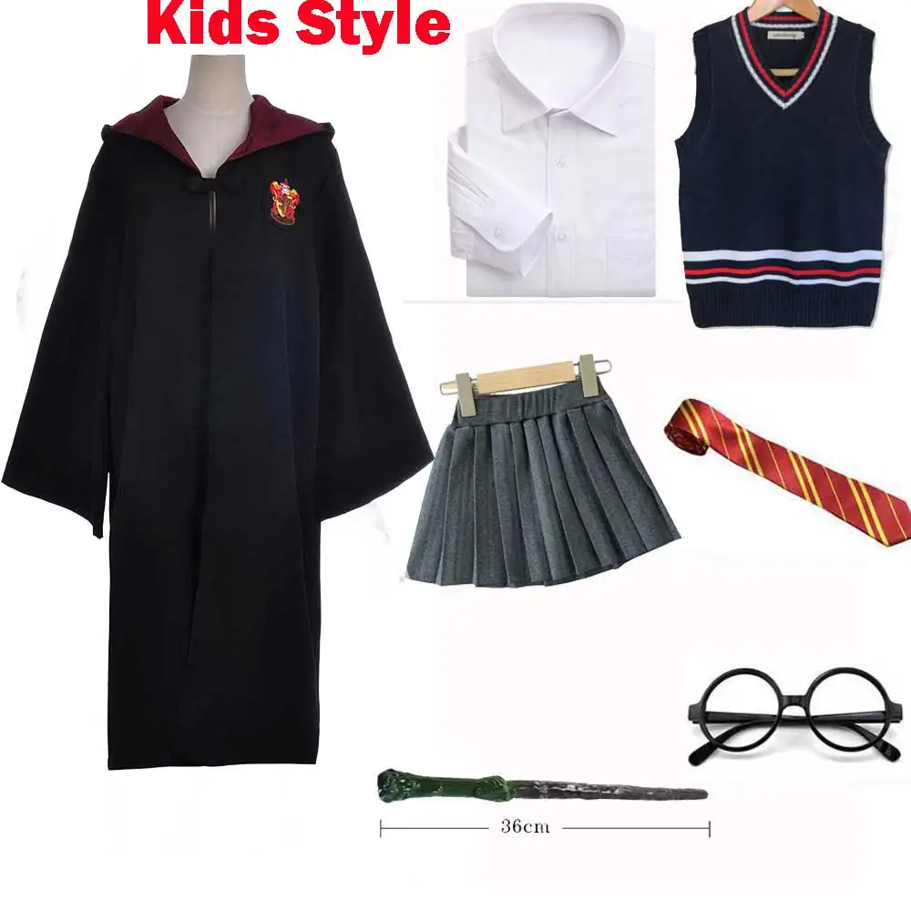 Kids Style 1 Gryffindor Hufflepuff Slytherin Ravenclaw костюм Гермионы Грейнджер Косплей халат юбка очки Униформа костюм для Хэллоуина - Цвет: Kids Style 1