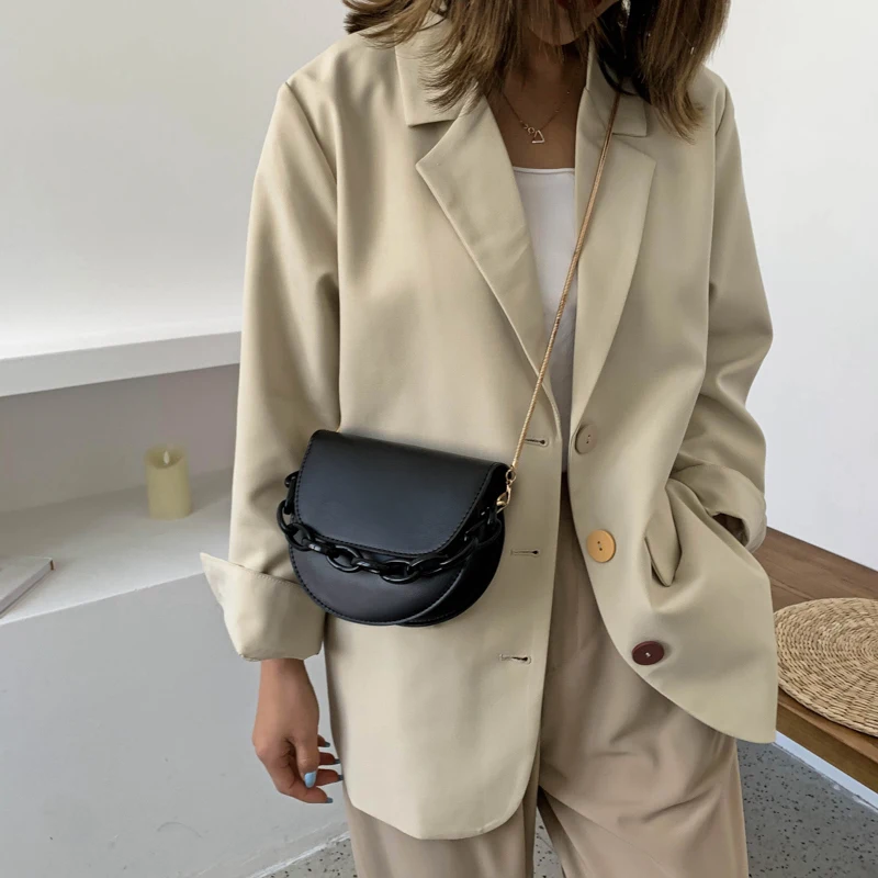 

Saddle Bag Woman 2020 Fashion Chains Handbag Mini Crossbody Shoulder Messenger Bag Female Pure PU Leather Day Travel Handbags