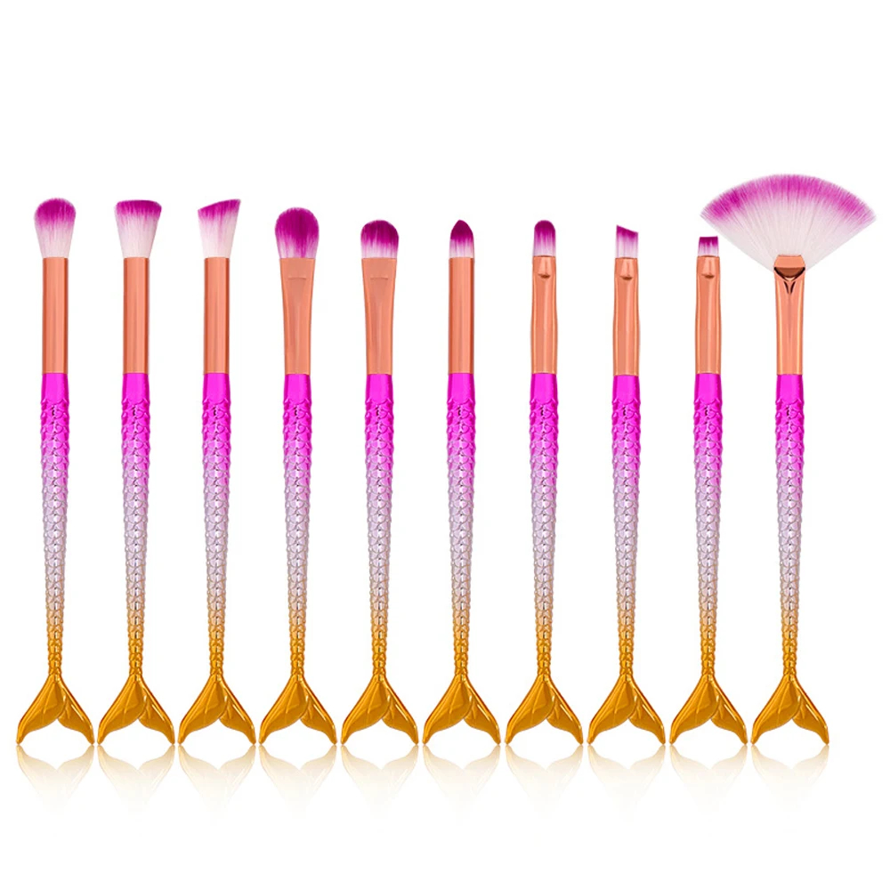 10 шт. набор кистей для макияжа русалки 1 сумка Косметическая пудра теней век кисть