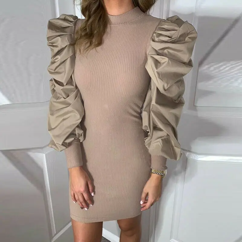 2020 модное женское платье с пышными рукавами весна зима новое однотонное