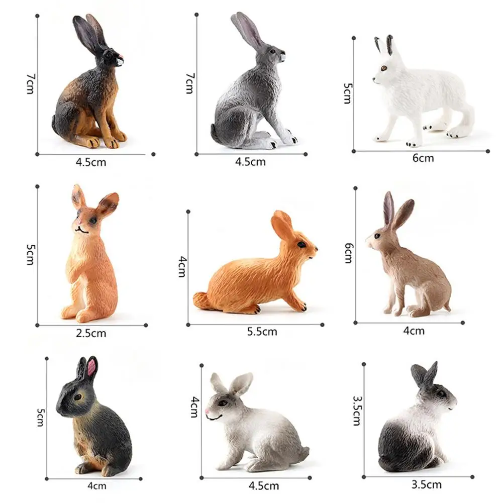 

9Pcs Small Simulation Rabbit Animal Model Figurine Kids Toy Home Decoration Tabletop Ornaments Birthday Gift Crafts