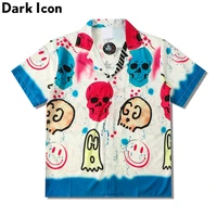 dark icon funny skull print splash dyeing mens turn down shirt hip hop shirt mens 2021 new