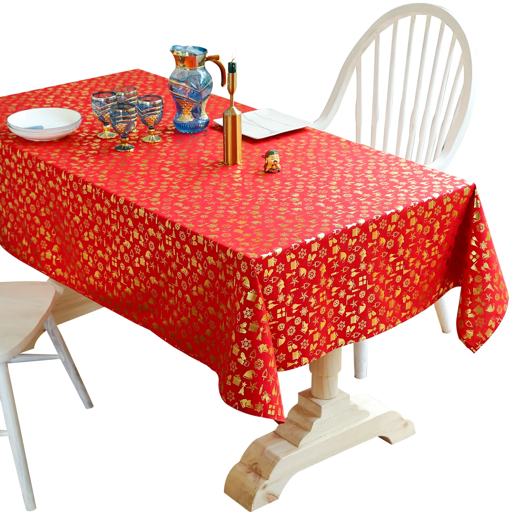 

Rectangular Snowflake Red Calico Tablecloth For Table Cover Table Dining Desk Cloth Party Holiday Christmas Decoration