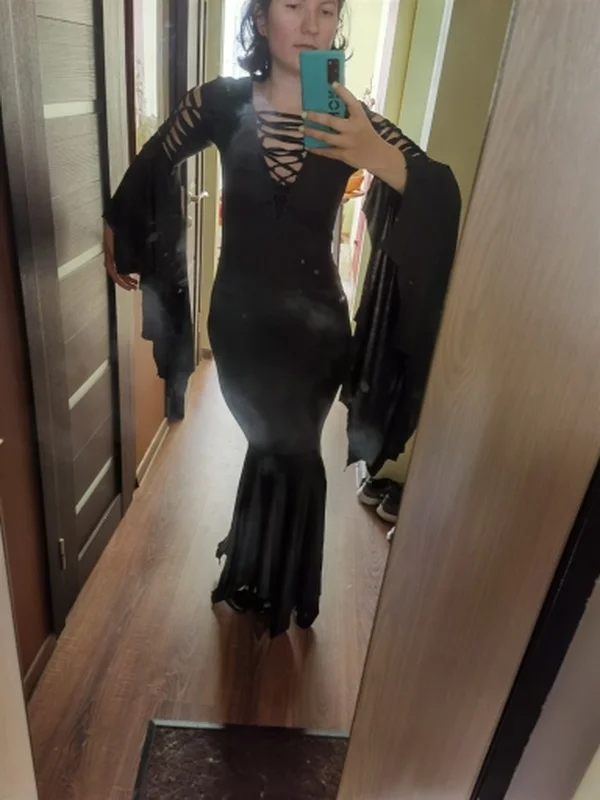 S 5XL сексуальный костюм ведьмы призрака на Хэллоуин Morticia Addam готическое платье