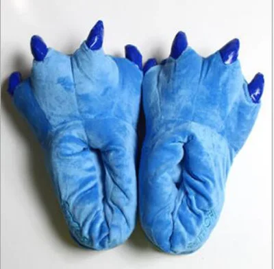 Blue Фланелевая сиамская Пижама с динозаврами; обувь с лапами; домашняя обувь из кораллового флиса с рисунком динозавра; плюшевые тапочки с милым стежком; тапочки с Пикачу - Цвет: Blue