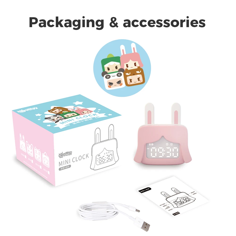 

Led Alarm Clock Voice Press Sensor Night Light Chargeable Night Lamp Bedroom Desk Lamp Countdown Cute Cartoon for Children Gift