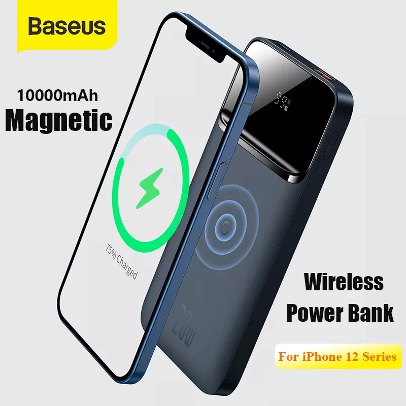 Baseus Power Bank 10000 мАч Беспроводное зарядное устройство PD 20 Вт быстрое Внешняя батарея