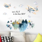 Мультфильм наклейка на стену с изображением самолёта для детской комнаты, детская, креативная Гора, виниловая наклейка, съемные самоклеющиеся фрески, домашний декор