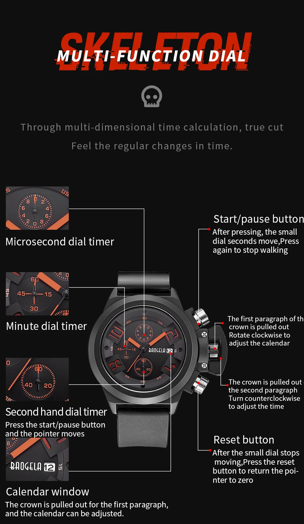 Baogela mode hommes montres меню кварцевый Спортивный Хронограф Montre Homme Relogio Masculino силиконовый Montre-браслет pour Homme horlo