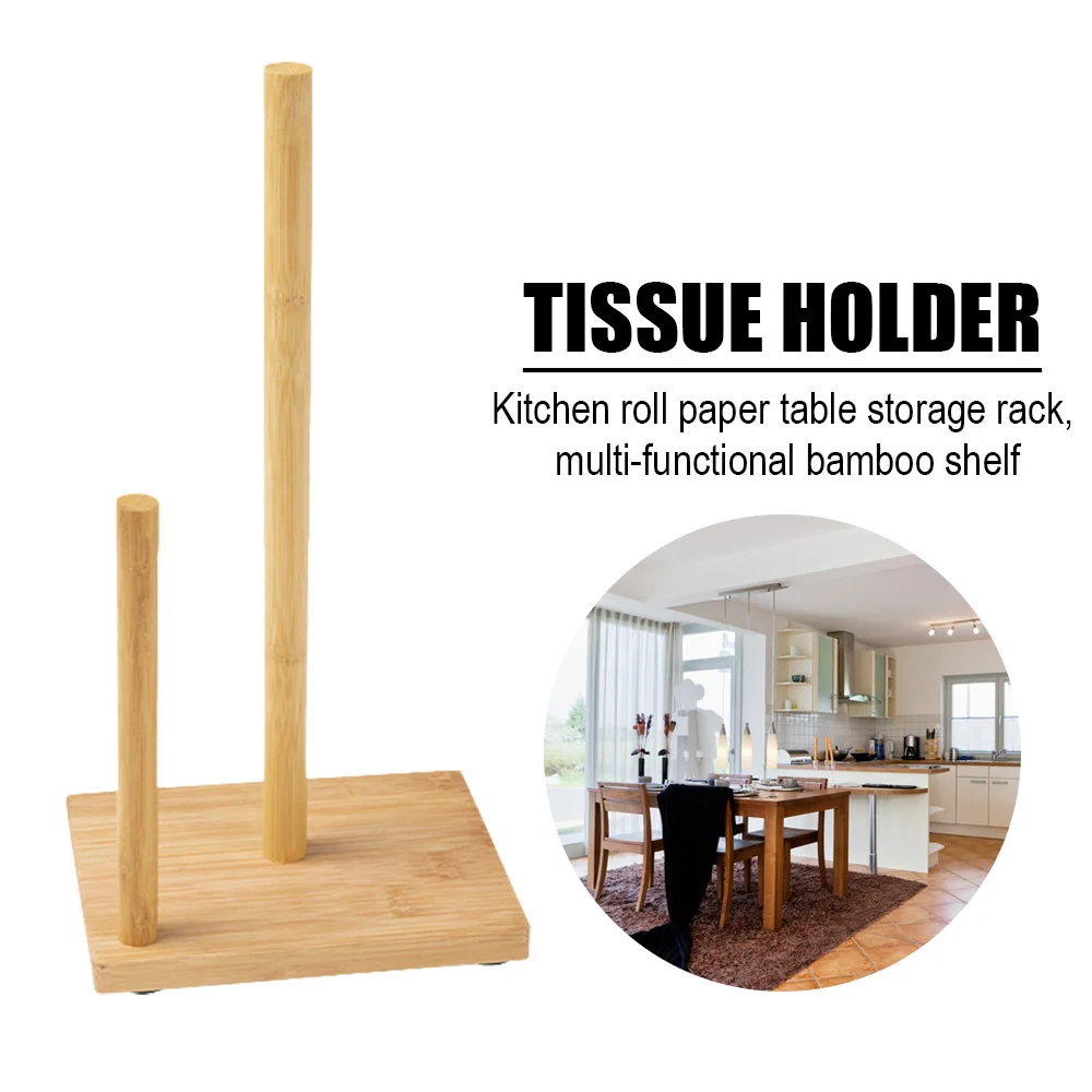 

Paper Towel Holder Rustic Countertop Bamboo Wood Standing Paper Roll Holder for Cabinet Table Bathroom Kitchen