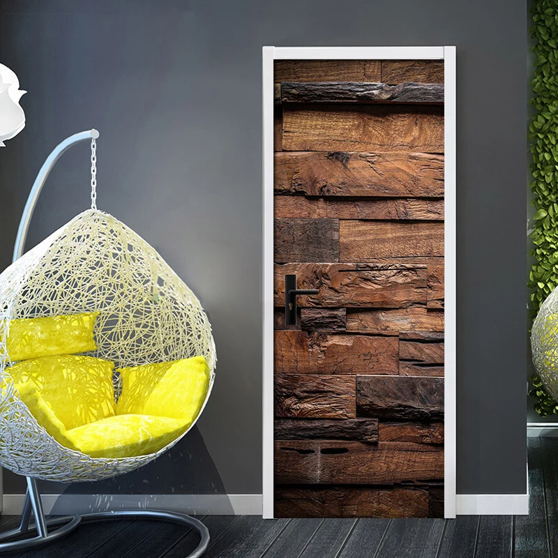 2 шт./компл. ПВХ Самоклеящиеся 3D съемные дверные наклейки ретро обои с деревянным