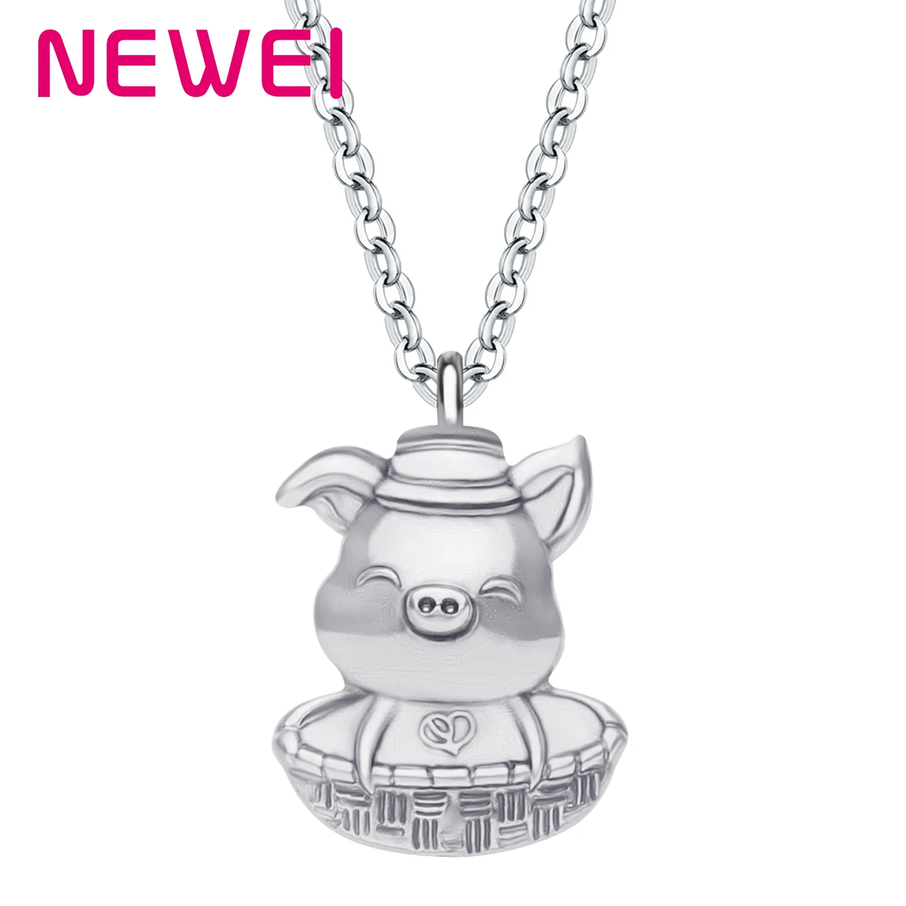 

Newei Alloy Plated Antique Gold Lucky Pig Piggy Necklace Pendant Animal Cartoon Chain Jewelry For Kids Friends Gift Decoration