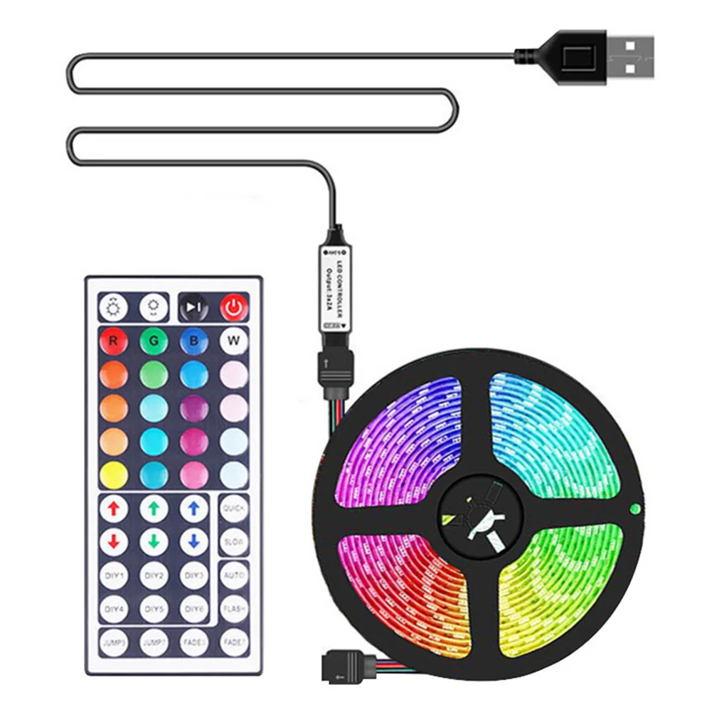 Self-adhesive LED Strip RGB Waterproof Multicolor Flexible with 44 Key Remote Control Living Room Garden Wall TV Decoration Lamp