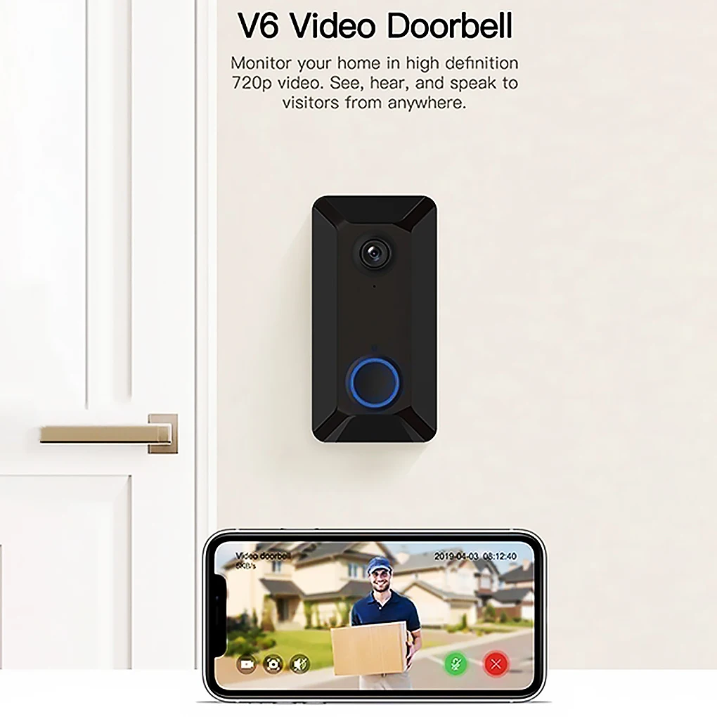 

WIFI Video Doorbell Camera Two-Way Audio Night Vision Wide Angle Lens Smart Security Door Bell