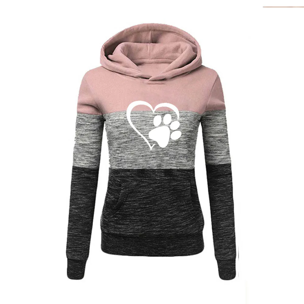 

Sweatshirts Autumn Winter Hot 5 Color Hoodies Long Sleeve Ladies Pocket Patchwork Hooded Sweatshirt Female Outwear