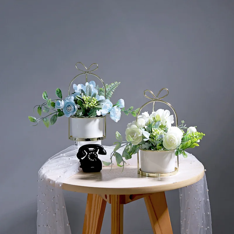 

Nordic Ins Wrought Iron Portable Frame Hydrangea Bonsai Ornaments Home Study Office Wedding Decoration Flower Ornaments