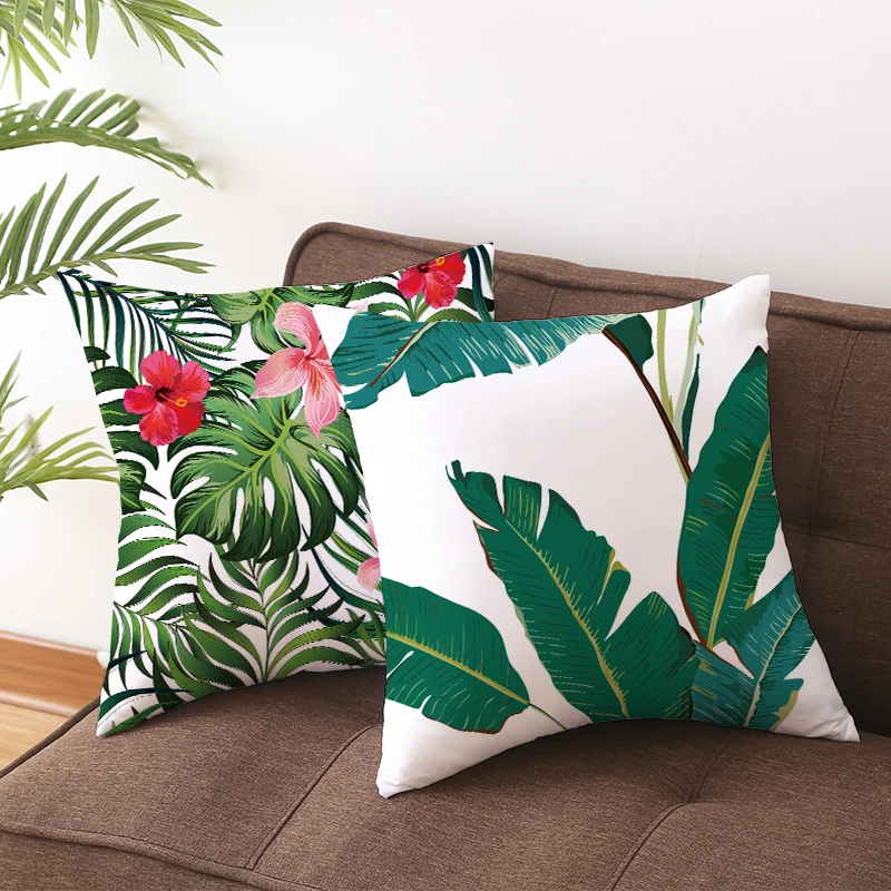 OIMG наволочка с тропическими растениями полиэстер персиковая кожа зеленый лист
