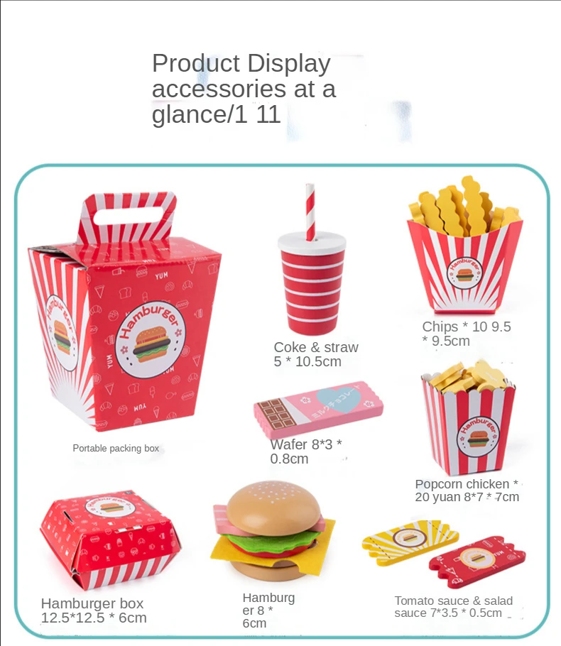 Mdeol-juego de simulaci&oacute;n de madera para ni&ntilde;os, hamburguesa, patatas fritas, comida r&aacute;pida, juego de simulaci&oacute;n, crea apilamiento, tus combinaciones de hamburguesas preferidas-1