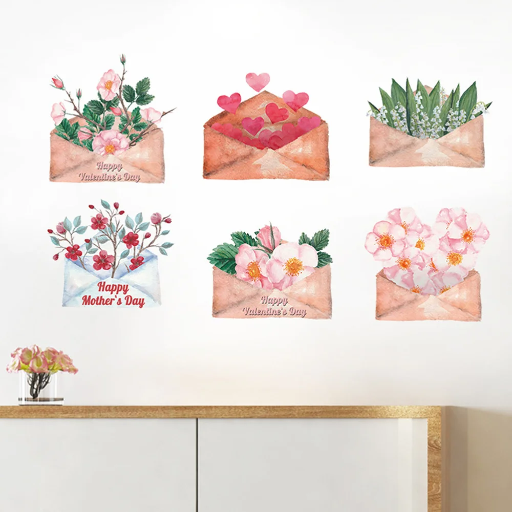 

2 Sheets Wall Sticker Creative Envelope Flower Bunch Living Room Bedroom Sticker