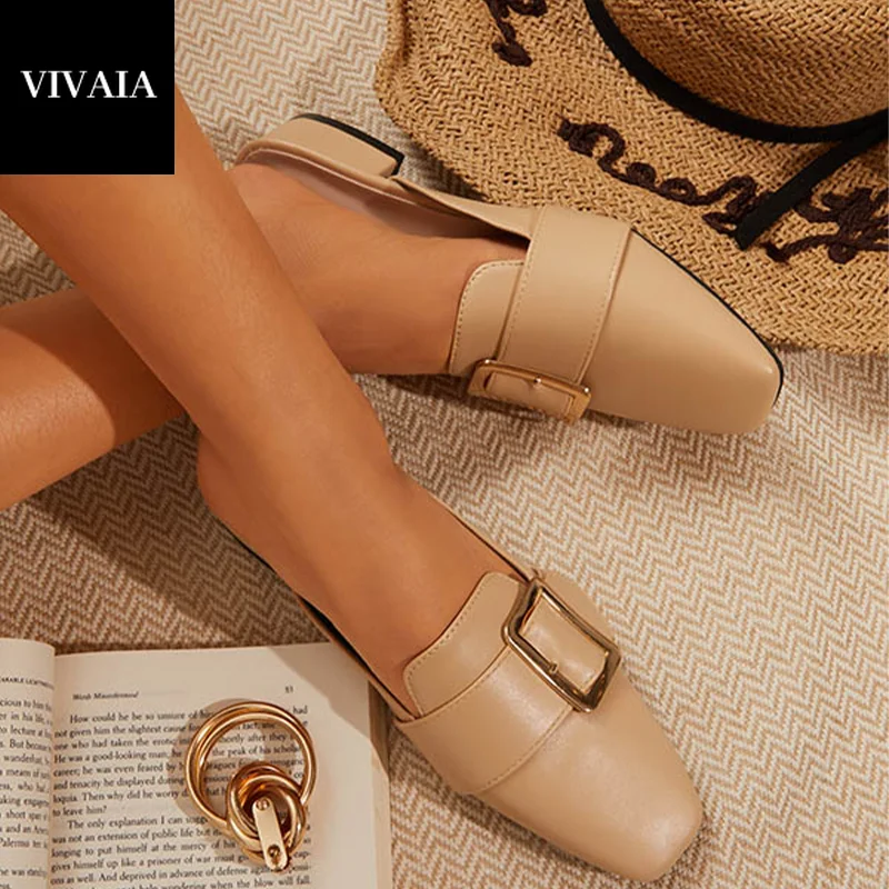 

Flat-bottomed Mueller VIVAIA Summer 2021 Shoes Celebrity Flat Heel Lazy Half Drag Slippers Fashion Leather Shallow Solid Sandals