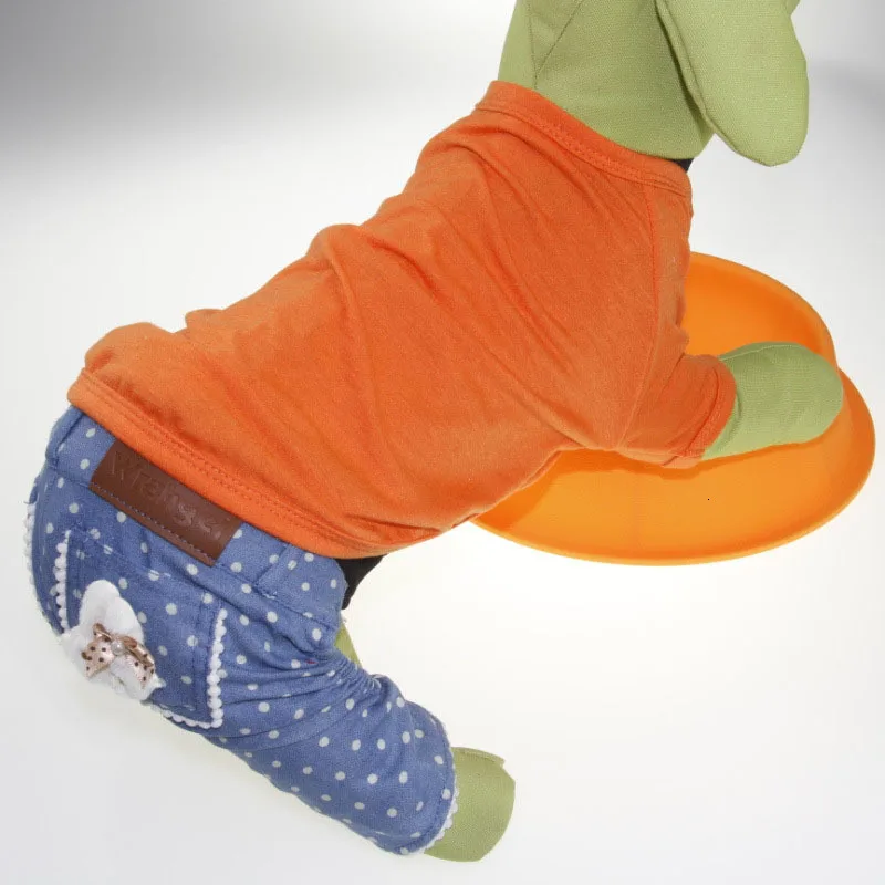 Весенне-летняя одежда для собак синие комбинезоны в горошек джинсы штаны