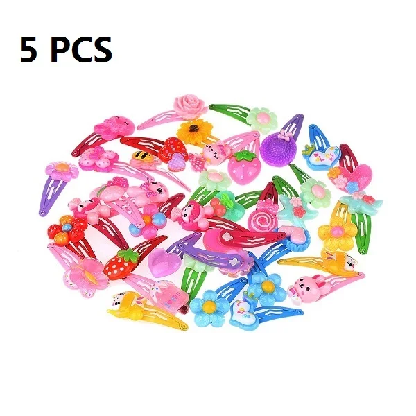 5Pcs 1/5/10 шт девушка шпилька разных цветов с мультяшным рисунком детские заколки с цветочками и бабочками, в форме детские заколки аксессуары - Цвет: 5Pcs