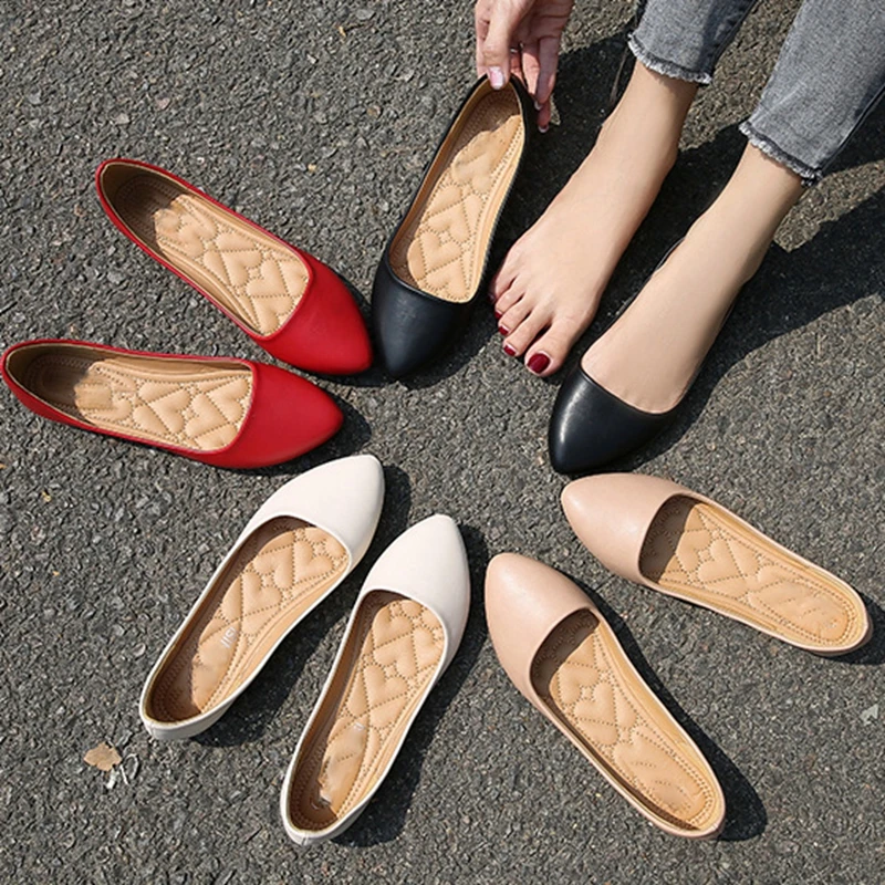 

ASILETO Ladies Spring Summer Concise Flats Pointed Toe Low Square Heels Slip on Soft sole Plus size 36-46 Apricot Leisure F955