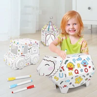 educational 3d diy doodle graffiti cardboard toy coloring assembled puzzle kid manual disassembly and paper cutting house model